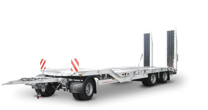 3-Achs-Tiefladeanhänger mit Radmulden für Baumaschinentransport