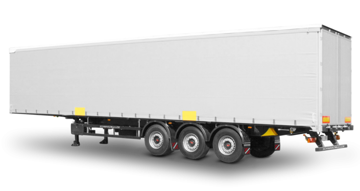 3-Achs-Schiebeplanen-Plateausattelanhänger - Huckepack